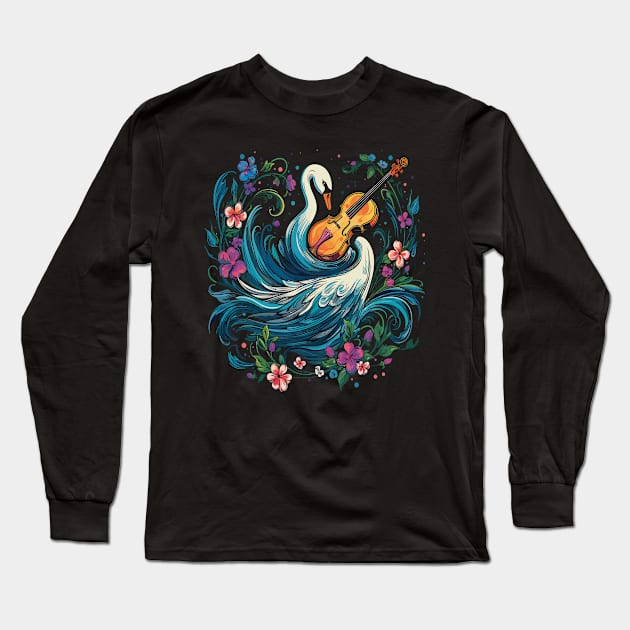 Swan Playing Violin Long Sleeve T-Shirt by JH Mart